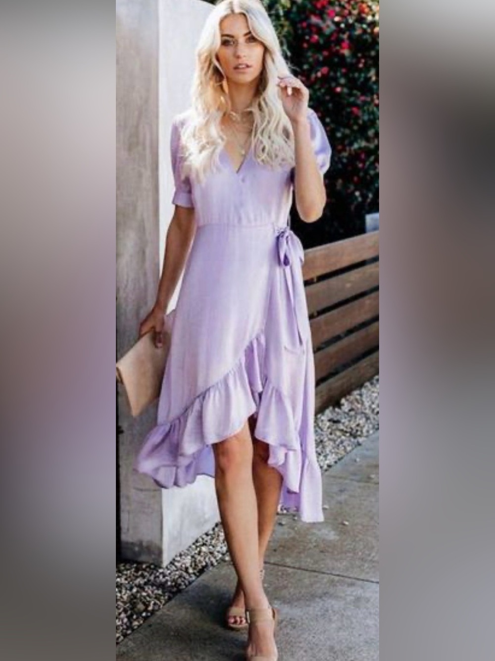 Vici Lavender High-Low Wrap Dress with Ruffle Hem